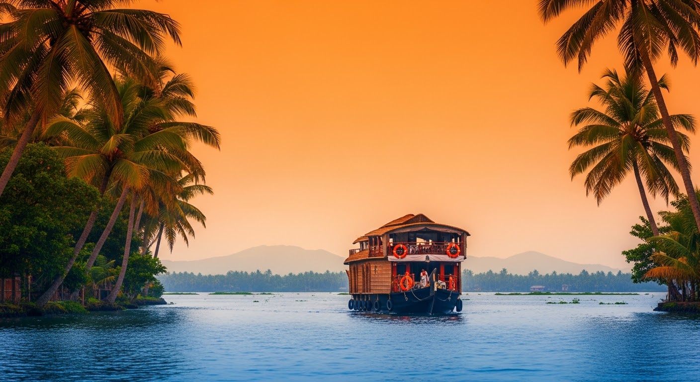 A small group on a serene kayak tour through a narrow, lush green canal.