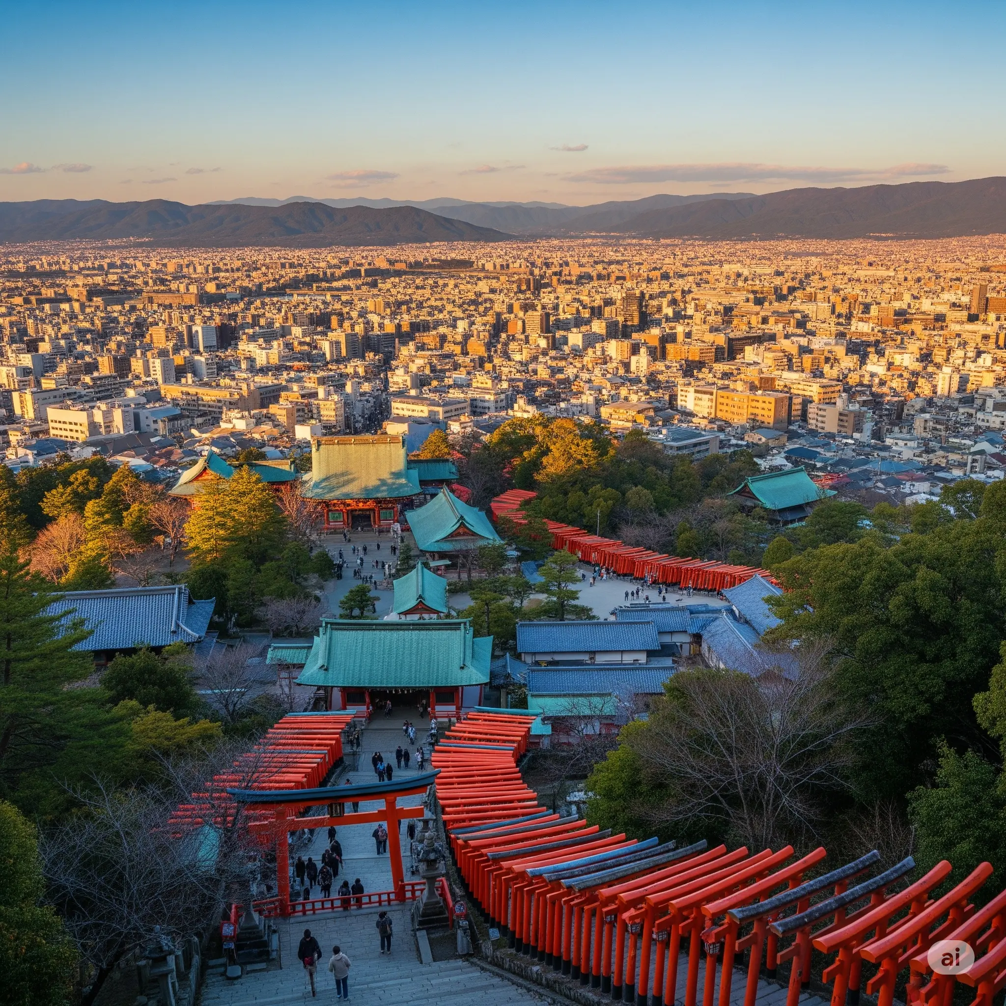 View from the summit of Mount Inari with Kyoto city in the distance