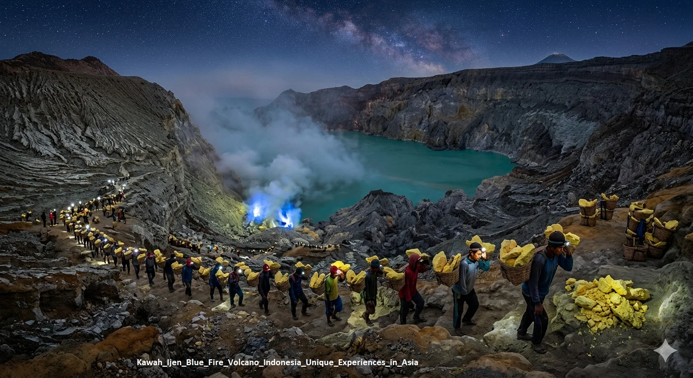 Kawah Ijen blue fire volcano Indonesia electric blue flames night