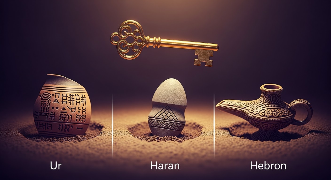 Map showing the route of Abraham from Ur to Haran and then to Canaan.