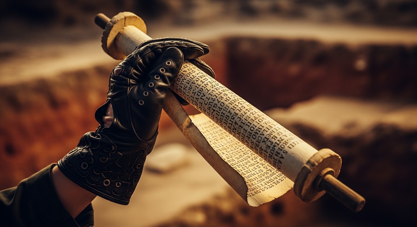 A modern traveler looking out over ancient ruins in the Middle East.