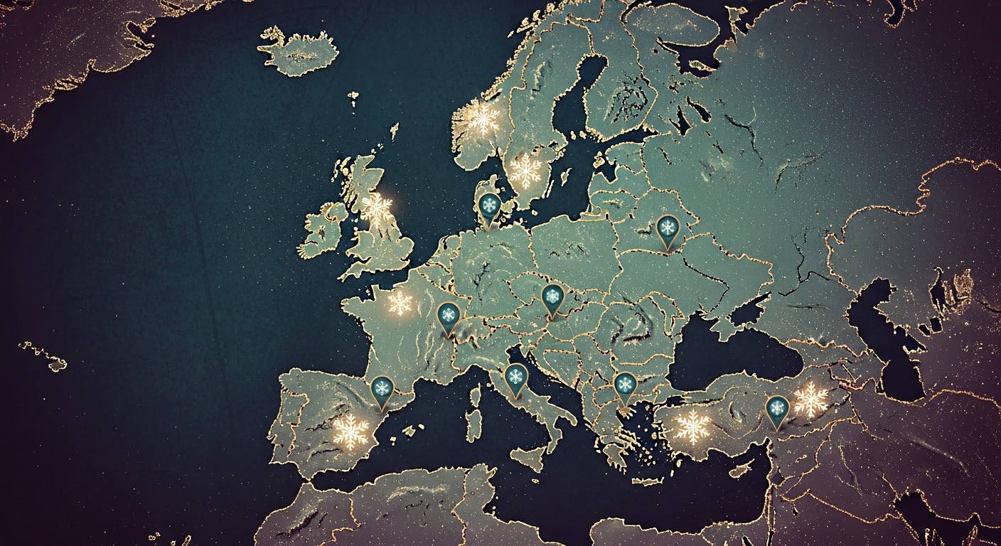 PLACEHOLDER 2: A cozy, narrow cobblestone street lined with half-timbered houses, glowing with warm lantern light.